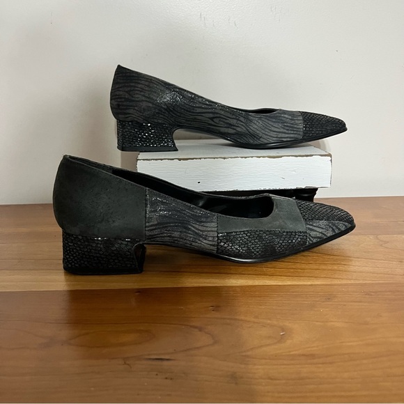 Proxy Suede Leather Heels Women 8 Square Toe Patchwork Zebra Snake Black - Picture 2 of 7